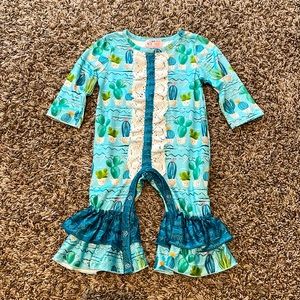 Pete and Lucy romper blue and teal cactus design size 3-6 month